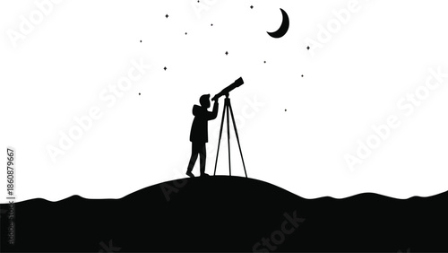 Stargazing Telescope Night Sky Astronomy Silhouette