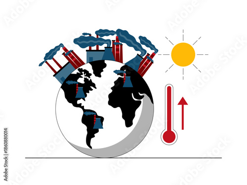 Climate change or global warming caused by human industrial activity. Social issues illustration. Flat vector illustration.