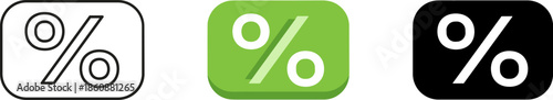 Percentage discount button set including line art, green flat design, and solid black silhouette.