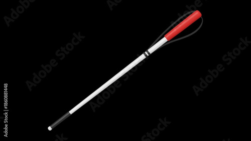 A silver and red selfie stick is prominently displayed against a black background
