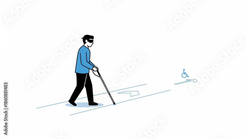 Man walking with a cane on a simple background illustration