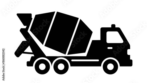 Cement Mixer Truck Silhouette Illustration.