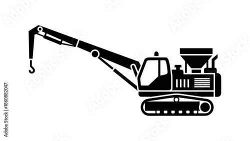Crane Excavator Heavy Machinery Equipment Illustration.