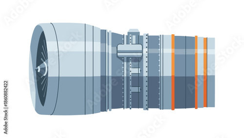 Jet engine illustration, detailed industrial turbine for aircraft propulsion and power generation