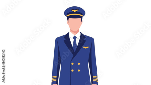 A uniformed pilot stands ready to fly, showcasing a professional aviator in his crisp blue suit