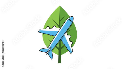 Eco-friendly Air Travel Concept with Airplane and Green Leaf Icon