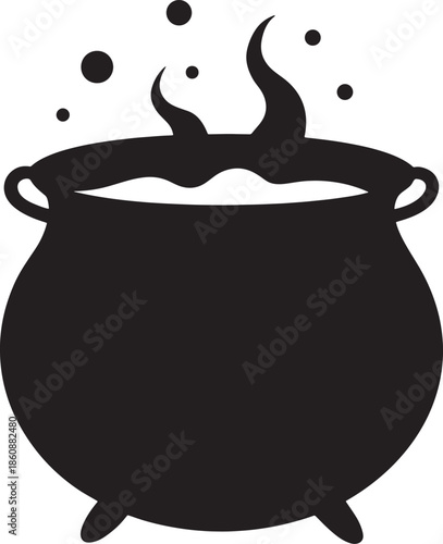 Witch Cauldron Silhouette Vector with Boiling Magic Potion