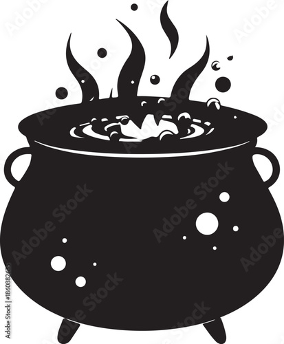 Witch Cauldron Silhouette Vector with Boiling Magic Potion