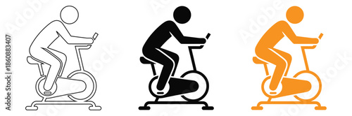 Exercise bike riders in different colors and styles,Cyclist on Bike Icon person Cycling Riding a Road Bicycle Commuter Commuting by active mobility healthy transport sports recreation sport athlete