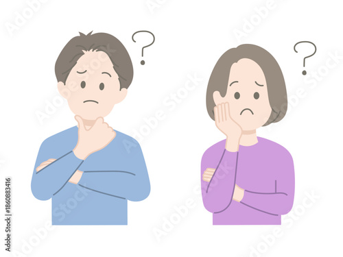 悩んでいる表情の男女　イラスト