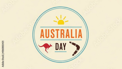 Australia day celebration logo with kangaroo boomerang sun symbol