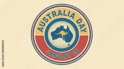Australia day january 26 national holiday celebration badge with map of australia on beige background