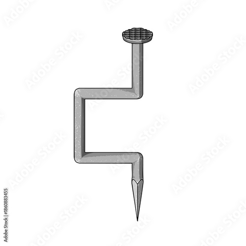 Nail or Hobnail Stainless Steel and Iron Pins on White Background. Construction and Wooden Work Equipment. Vector Illustration.