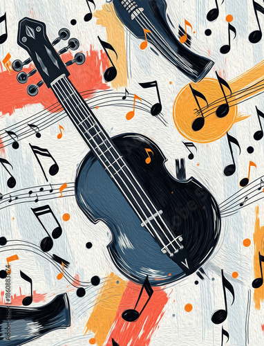 Musical theme. Oil painting. Pattern for printing on wall decorations.