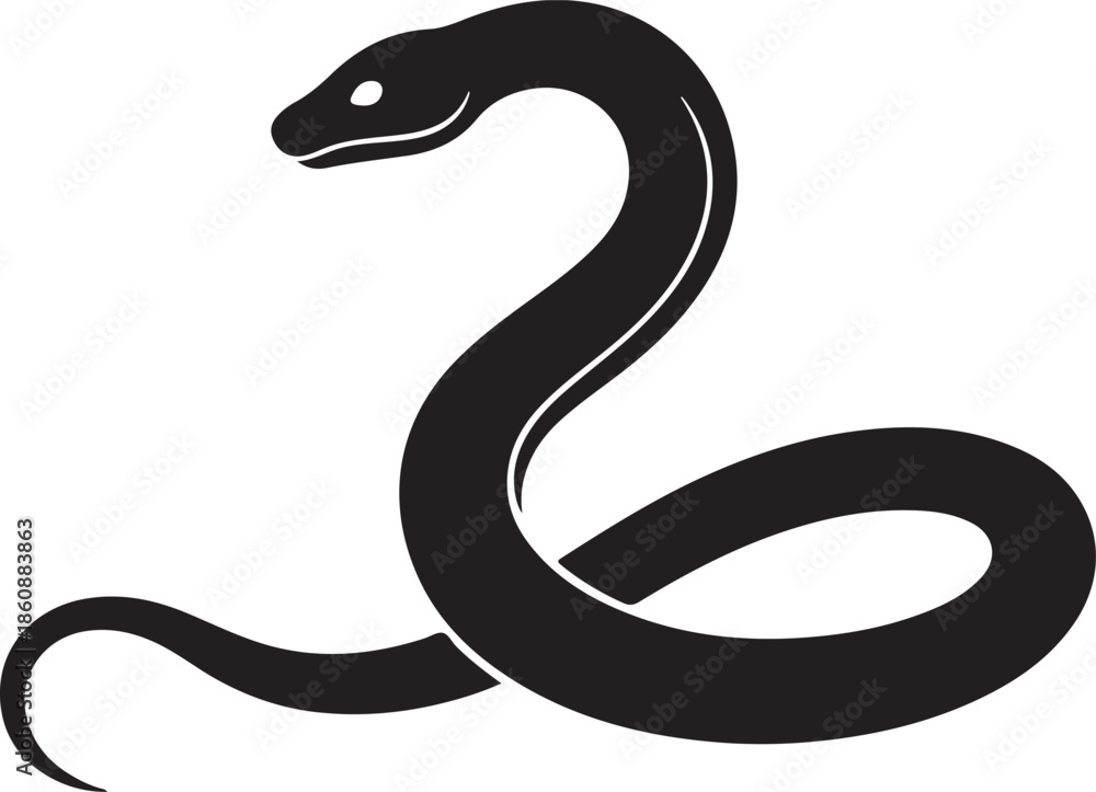 Fototapeta premium snake vector silhouette icon, curved snake animal design vector icon