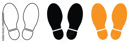 WebFootprint icons in various colors for design and branding,Footprint icon set. Human footsteps label sign. Stand here, keep your distance, wait here, queue up,waiting enter,barefoot logo,badge,symbo