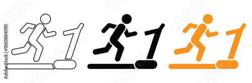 Runner icons in different colors for various design needs,Running icon set. Running sport icon elements. Containing runner, race, finish line, treadmill and timer chronometer icons.