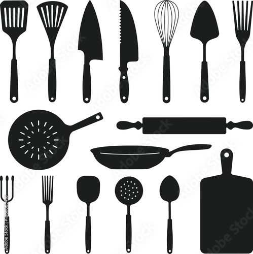 Kitchen Utensils Silhouette Set – Cooking Tools and Culinary Equipment Vector Collection