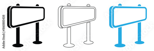 Blank billboard signs in black, white, and blue,Billboard icon set. Advertising marketing symbols. Billboard, signboard outline icons. Vector