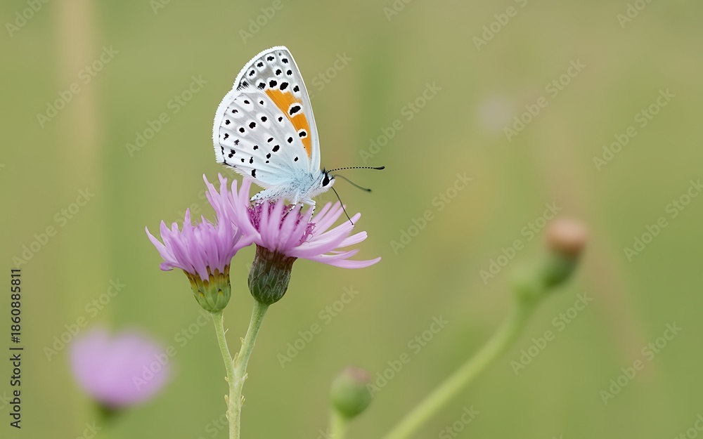 Obraz premium Butterfly on purple flower in green field