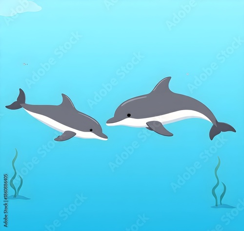 two dolphins jumping in the sea