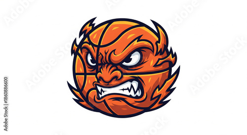 A dynamic illustration of a fiery basketball mascot, showcasing intense energy and a fierce competitive spirit, ideal for sports branding and team logos