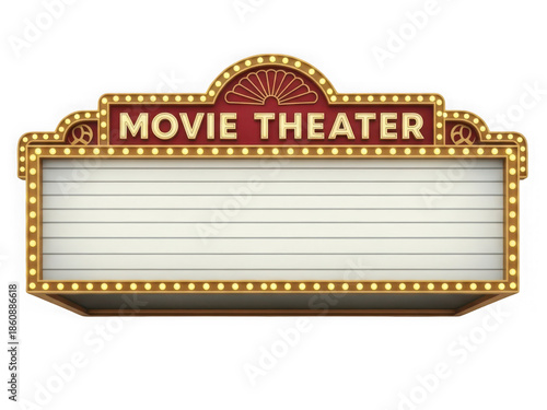 Vintage movie theater marquee signboard on transparent background isolated