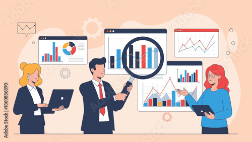 Business team analyzing data with graphs and charts
