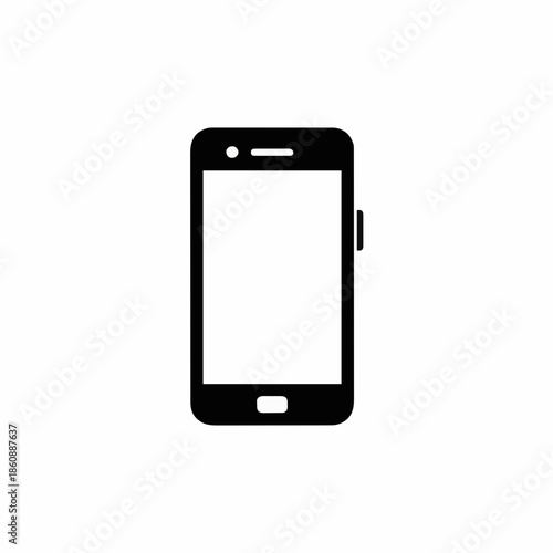 smartphone icon with blank screen side button and speaker grille represents mobile phone communication technology on white