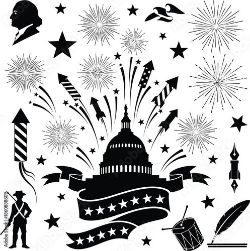 Patriotic fireworks display over capitol building