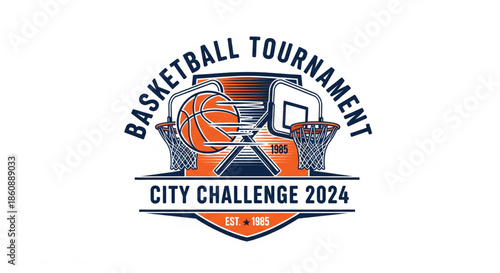 City Challenge 2024 Basketball Tournament Logo with Hoops and Ball