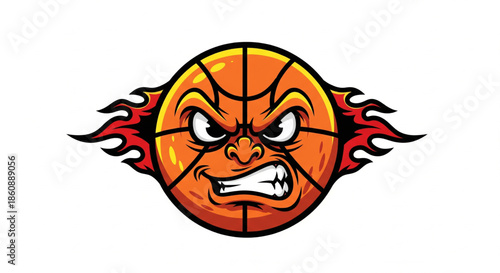 Dynamic vector illustration of a fiery, angry basketball character, symbolizing fierce competition, intense energy, and the unyielding spirit of athletic challenges