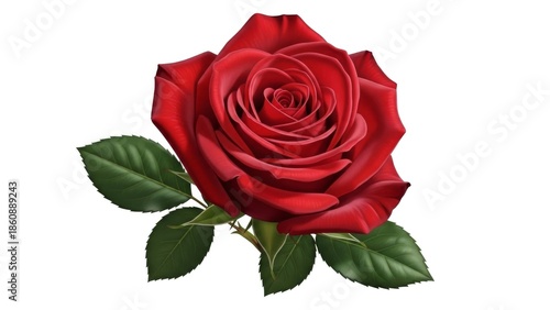 Elegant Red Rose Blossom on White Background