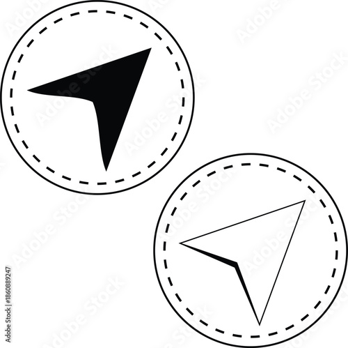 compass arrows in dashed circles for navigation and direction