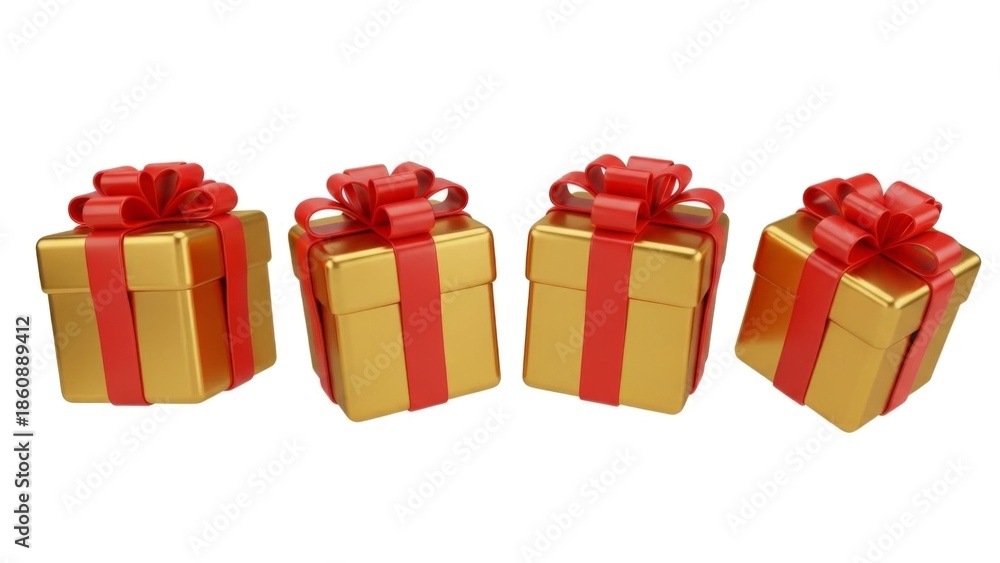 Obraz premium Gold gift boxes with red ribbons for celebrations