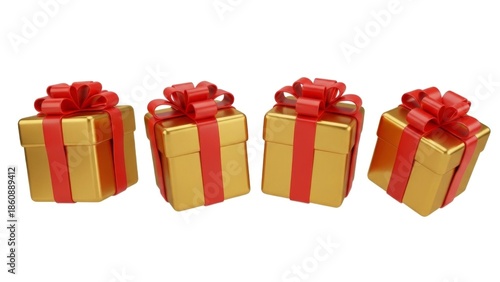 Gold gift boxes with red ribbons for celebrations