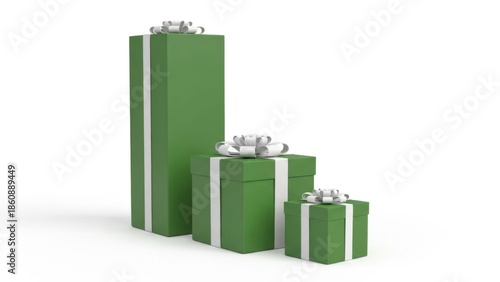 Green gifts boxes with white ribbons on white background