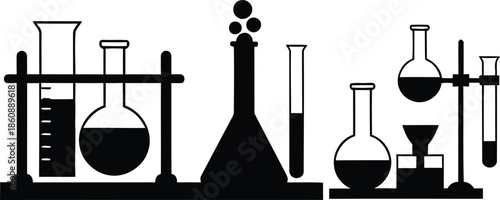 Laboratory equipment for chemistry experiments and scientific research with various glassware