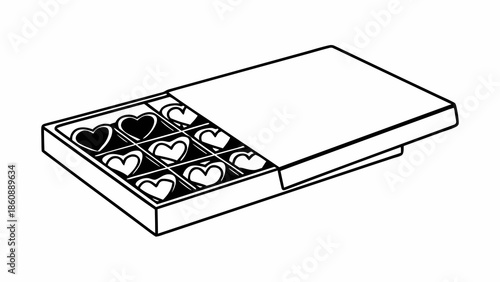 A box of heart-shaped chocolates is partially opened revealing its contents