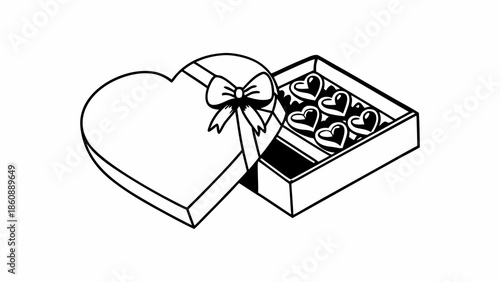 A heart-shaped box of chocolates with a bow, isolated on a white background