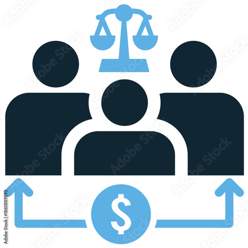 Fair distribution icon vector for equity concepts. Ideal for illustrating equal sharing, resource allocation, balanced justice, and social socialism.