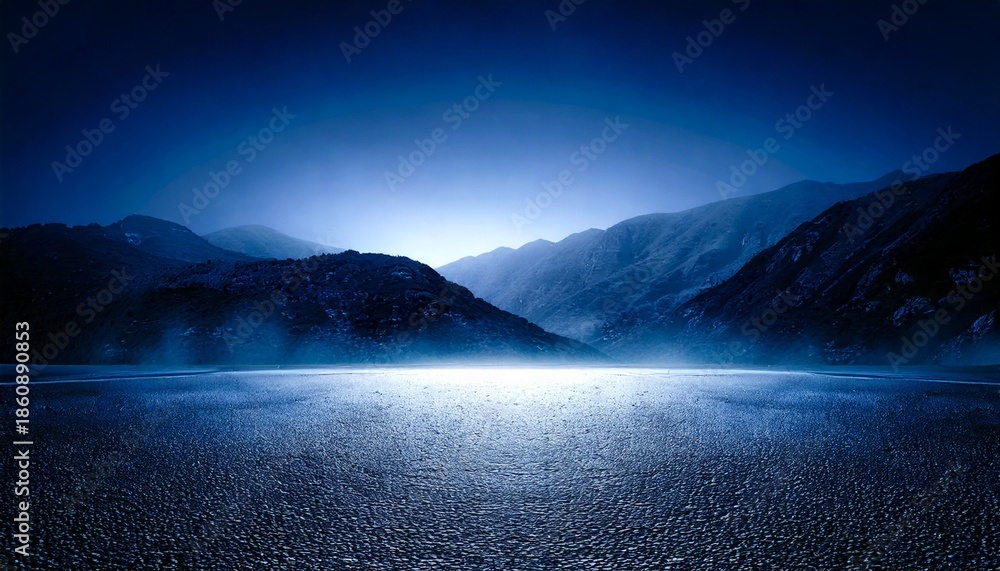 Fototapeta premium Dark street, asphalt abstract dark blue background, empty dark mountain range scene, with sm.jpg