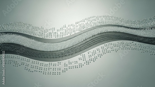 Wavy pattern of perforated metal sheets in shades of gray and white, industrial background