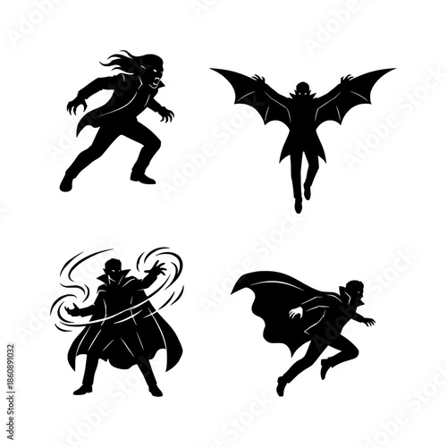 set of vampire human silhouettes, isolated background