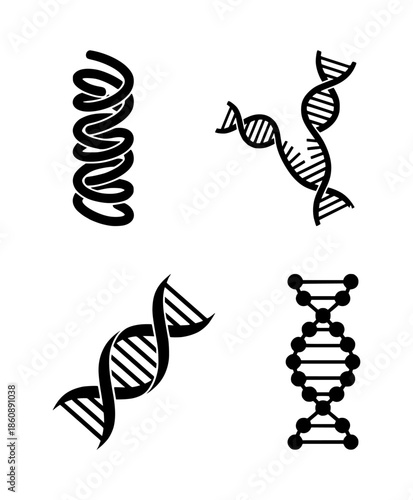dna helix silhouette set, isolated background