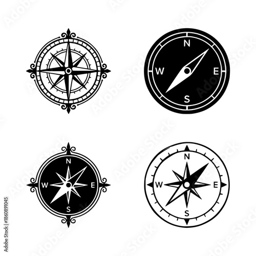 compass silhouette set, isolated background