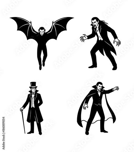 set of vampire human silhouettes, isolated background