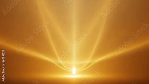 Golden light rays shining brightly from below, warm orange background with radiant beams