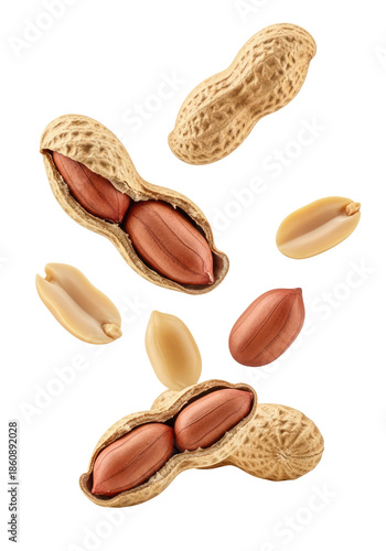 Close Up Shot of Peanuts with Shells and Kernels Isolated on Transparent Background
