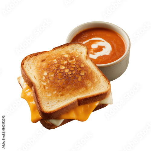 Grilled Cheese Sandwich With Tomato Soup In Rustic Bowl Isolated On Transparent Background